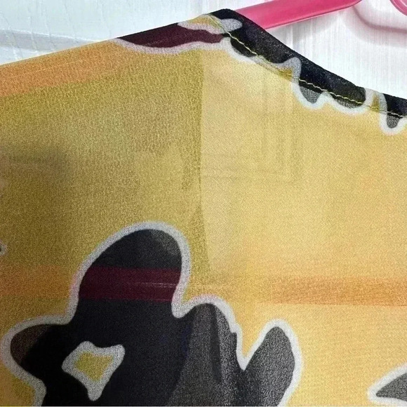 Kimono Sheer  Floral Yellow & Black Size MED/L - Picture 10 of 16